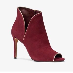 Michael Kors Harper Open Toe Bootie Heels in Oxblood Suede Size 8